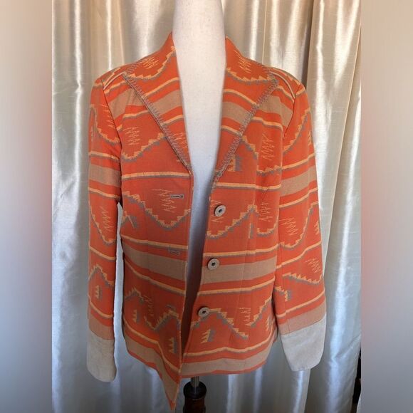 Coldwater Creek  Orange Southwestern Aztec Blazer Fitted Jacket 12 Petite EUC - Picture 6 of 15